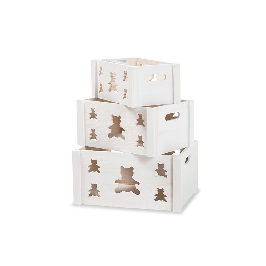 Baxton Studio Sagen Modern and Contemporary White Finished Wood 3-Piece Storage Crate Set | Cabinets | Modishstore