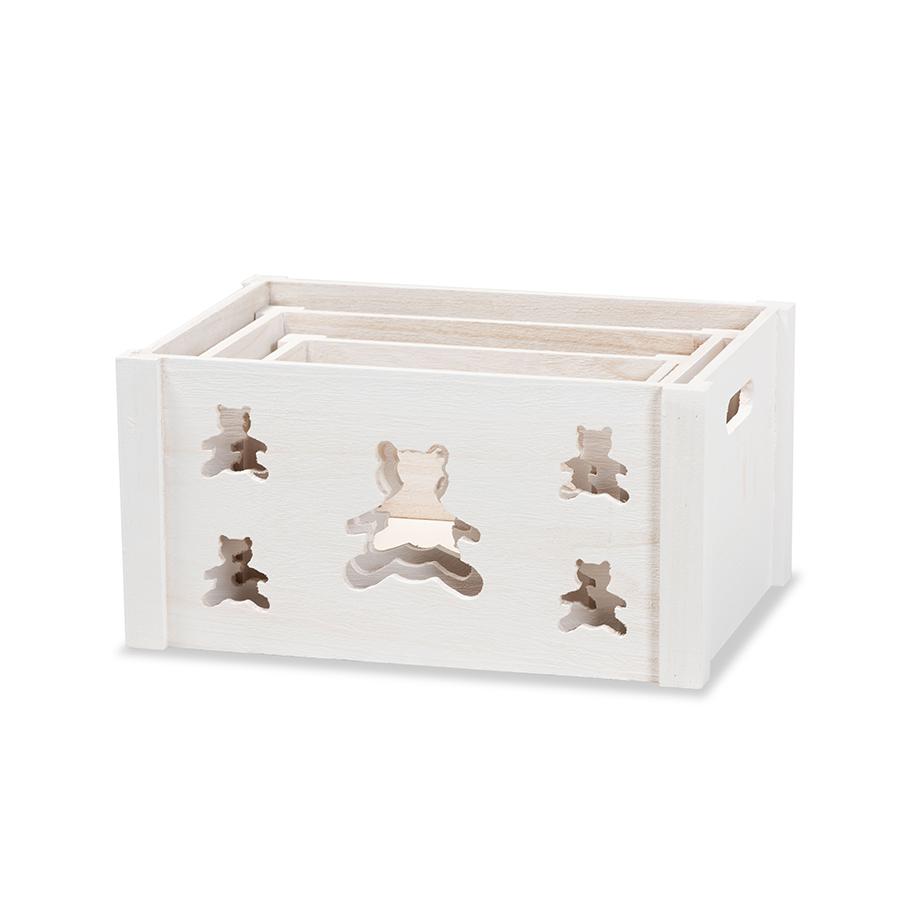 Baxton Studio Sagen Modern and Contemporary White Finished Wood 3-Piece Storage Crate Set | Cabinets | Modishstore - 3