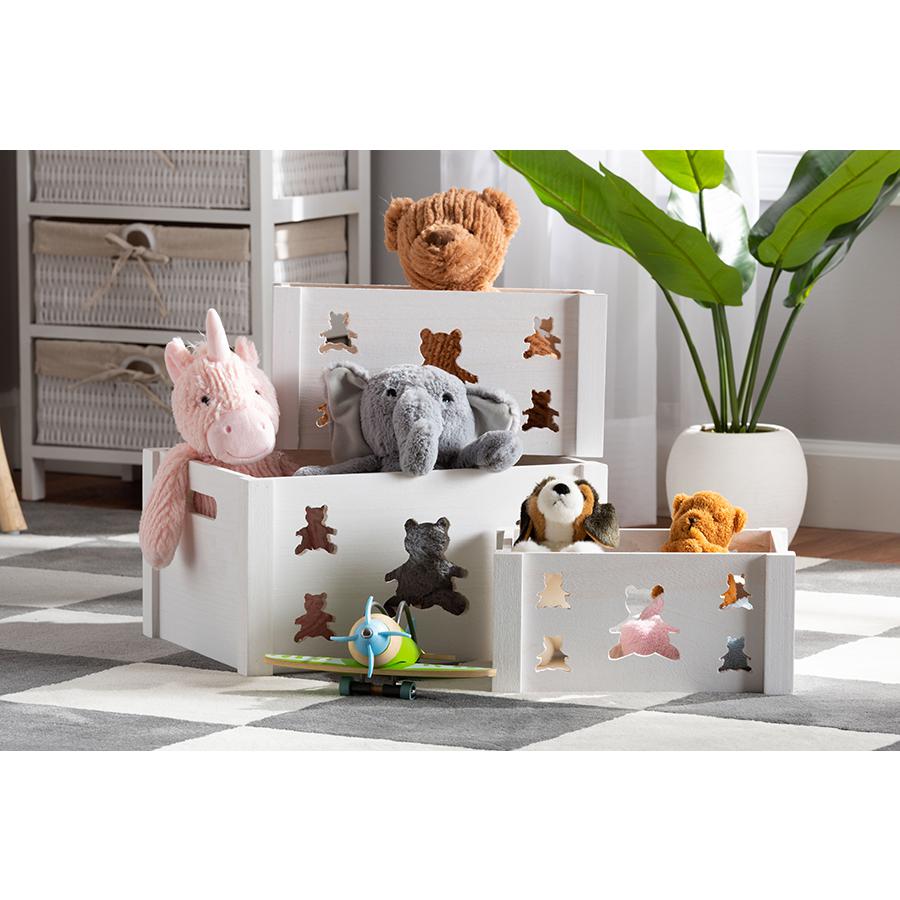 Baxton Studio Sagen Modern and Contemporary White Finished Wood 3-Piece Storage Crate Set | Cabinets | Modishstore - 2