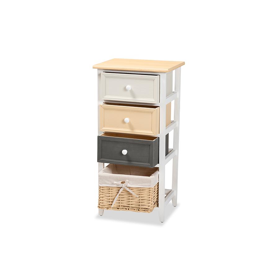 Baxton Studio Adonis Mid-Century Modern Transitional Multi-Colored Wood 3-Drawer Storage Unit with Basket | Cabinets | Modishstore - 2