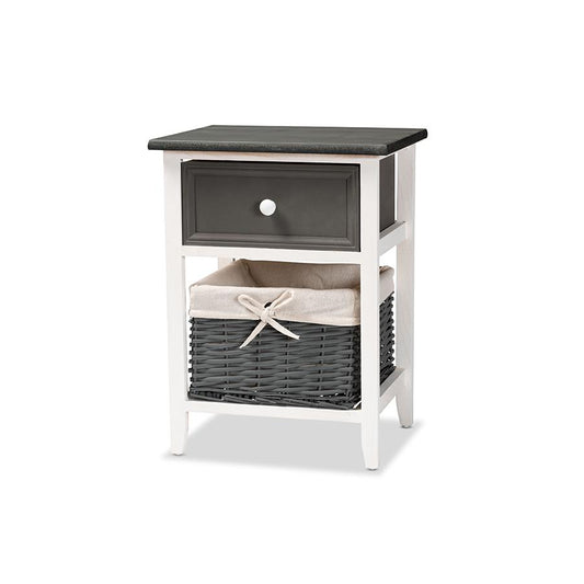 Baxton Studio Shadell Modern Transitional Two-Tone Dark Grey and White Finished Wood 1-Drawer Storage Unit with Basket | Cabinets | Modishstore