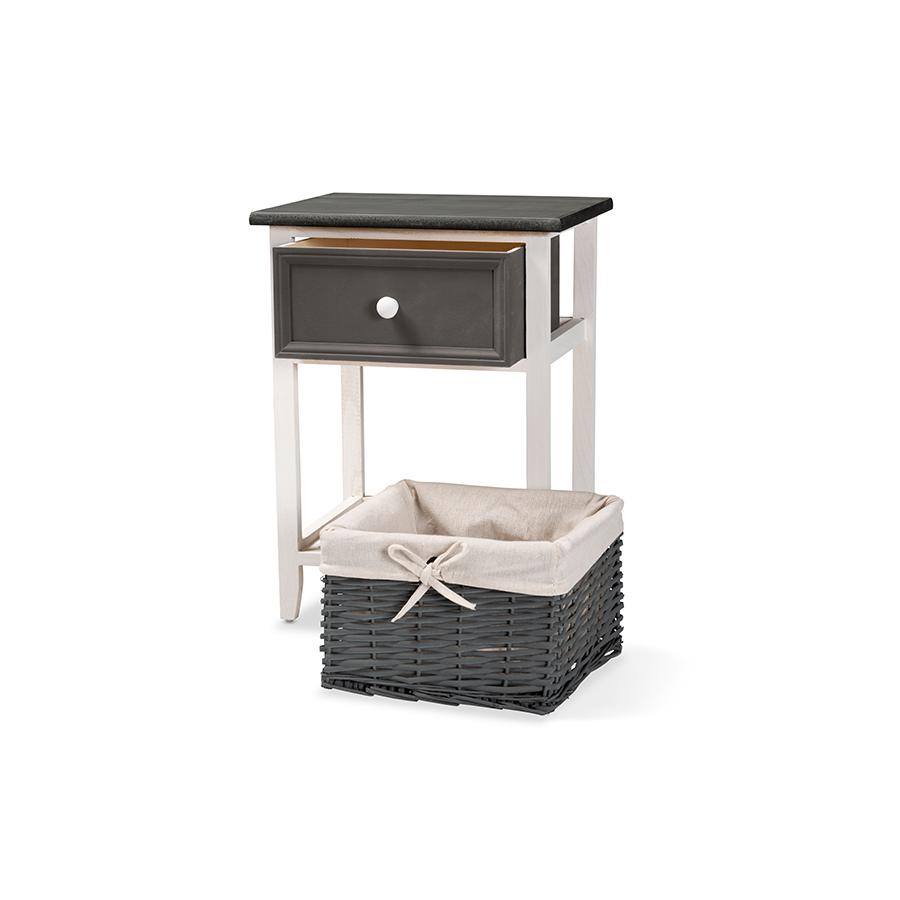 Baxton Studio Shadell Modern Transitional Two-Tone Dark Grey and White Finished Wood 1-Drawer Storage Unit with Basket | Cabinets | Modishstore - 2