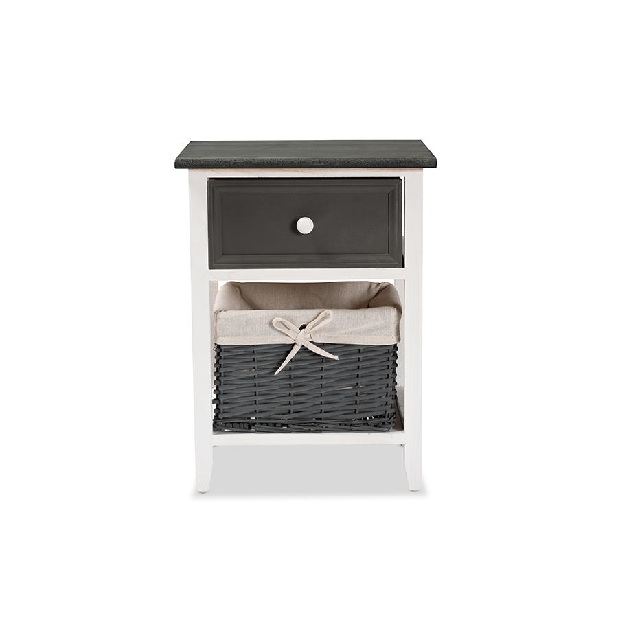 Baxton Studio Shadell Modern Transitional Two-Tone Dark Grey and White Finished Wood 1-Drawer Storage Unit with Basket | Cabinets | Modishstore - 3
