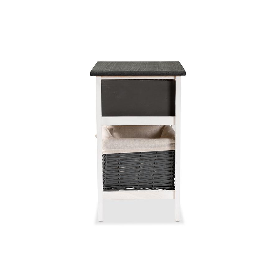 Baxton Studio Shadell Modern Transitional Two-Tone Dark Grey and White Finished Wood 1-Drawer Storage Unit with Basket | Cabinets | Modishstore - 4