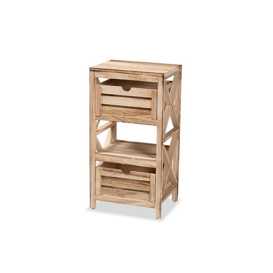 Baxton Studio Mandell Modern and Contemporary Natural Brown Finished Wood 2-Drawer Storage Unit | Cabinets | Modishstore