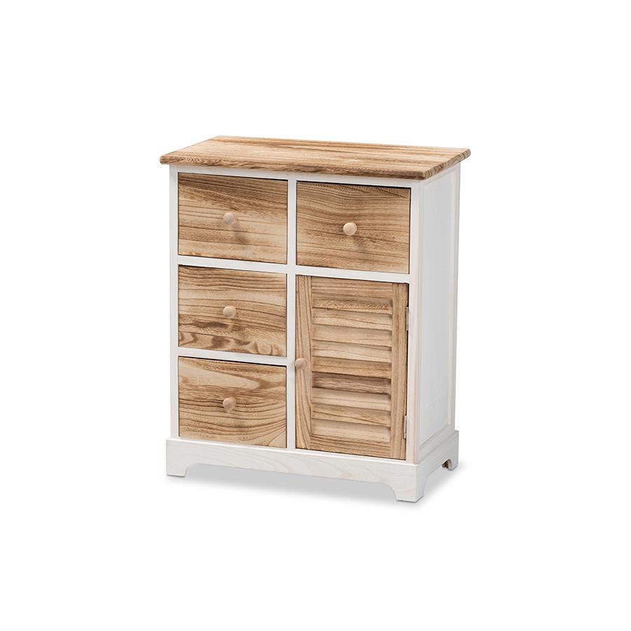 Baxton Studio Gella Rustic Transitional Two-Tone White and Oak Brown Finished Wood 4-Drawer Storage Unit | Cabinets | Modishstore