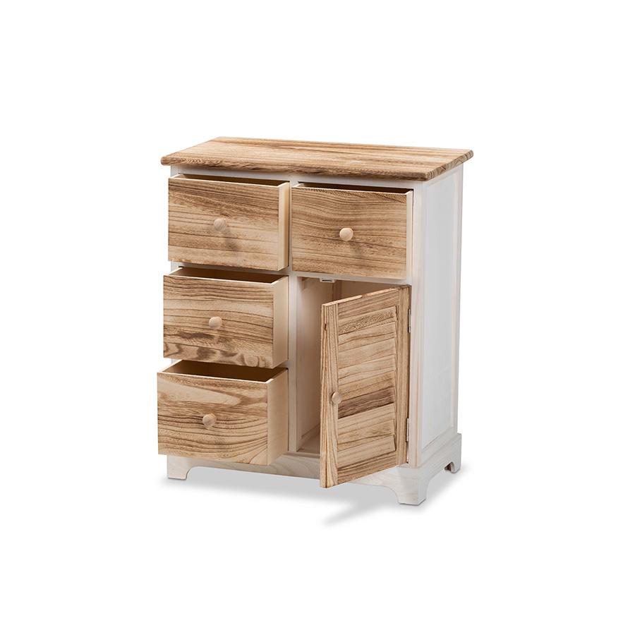 Baxton Studio Gella Rustic Transitional Two-Tone White and Oak Brown Finished Wood 4-Drawer Storage Unit | Cabinets | Modishstore - 2