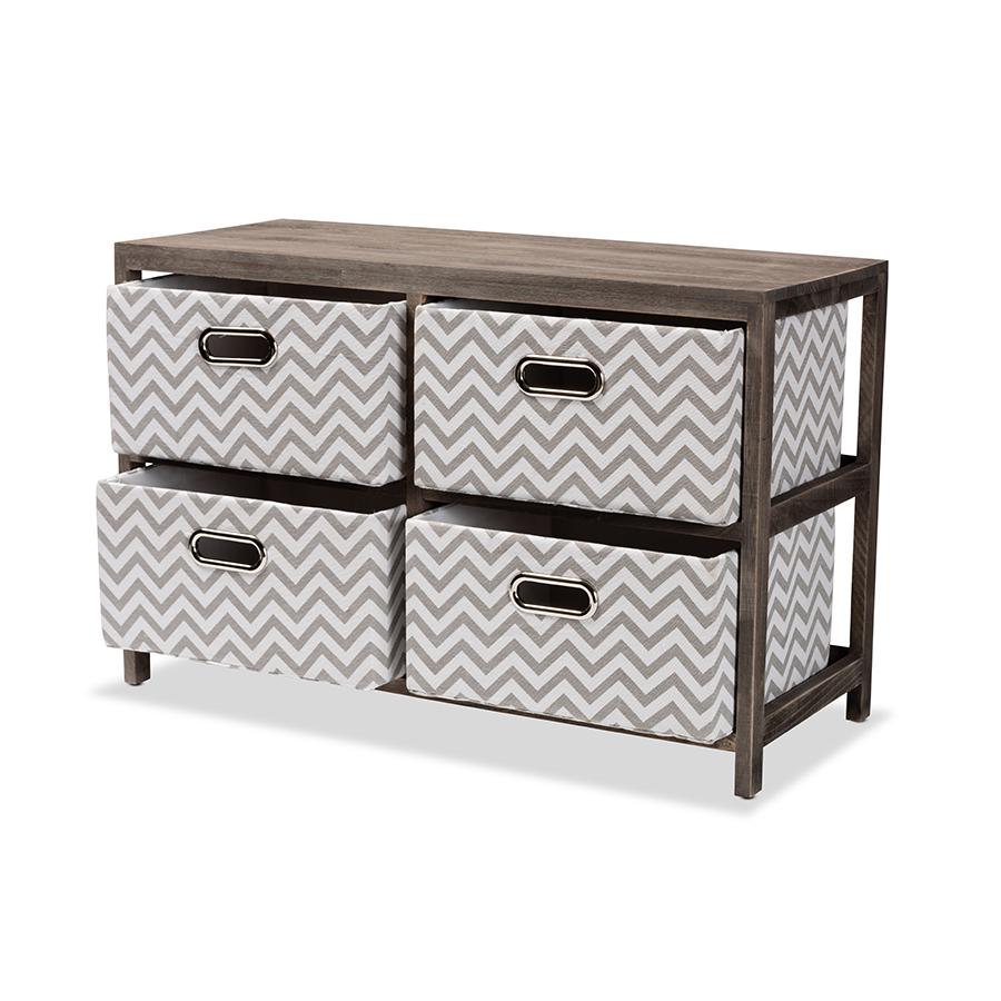 Baxton Studio Jorah Modern and Contemporary Grey and White Fabric Upholstered Greywashed Wood 4-Basket Storage Unit | Drawers | Modishstore - 2