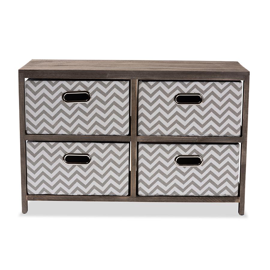 Baxton Studio Jorah Modern and Contemporary Grey and White Fabric Upholstered Greywashed Wood 4-Basket Storage Unit | Drawers | Modishstore - 3