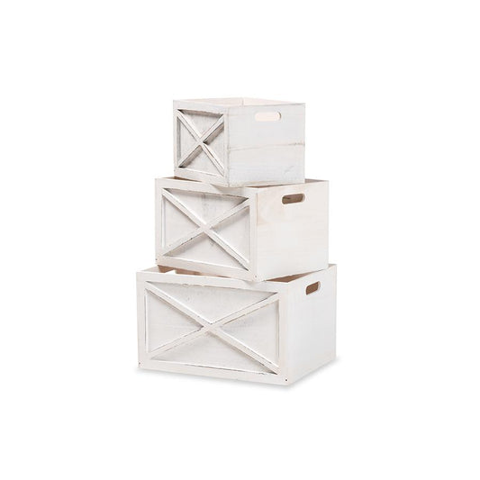 Baxton Studio Parra Modern Farmhouse Whitewashed Wood 3-Piece Storage Crate Set | Cabinets | Modishstore