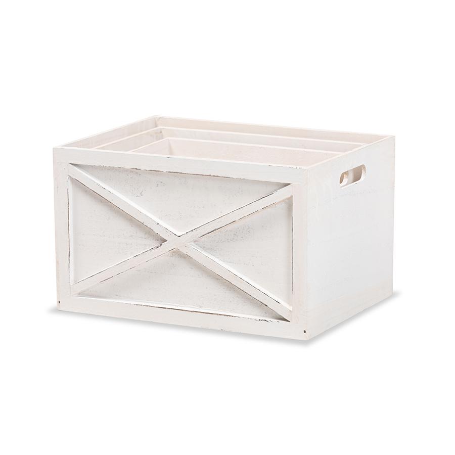 Baxton Studio Parra Modern Farmhouse Whitewashed Wood 3-Piece Storage Crate Set | Cabinets | Modishstore - 3