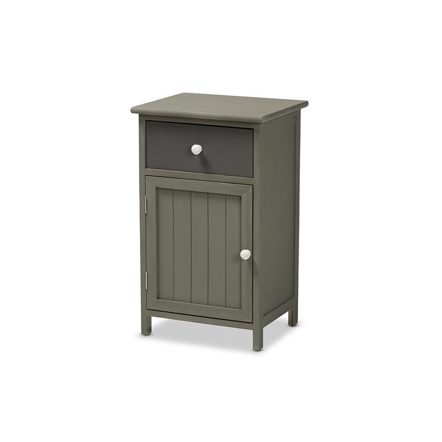 Baxton Studio Barend Mid-Century Modern Two-Tone Grey and Charcoal Finished Wood 1-Drawer Storage Cabinet | Cabinets | Modishstore