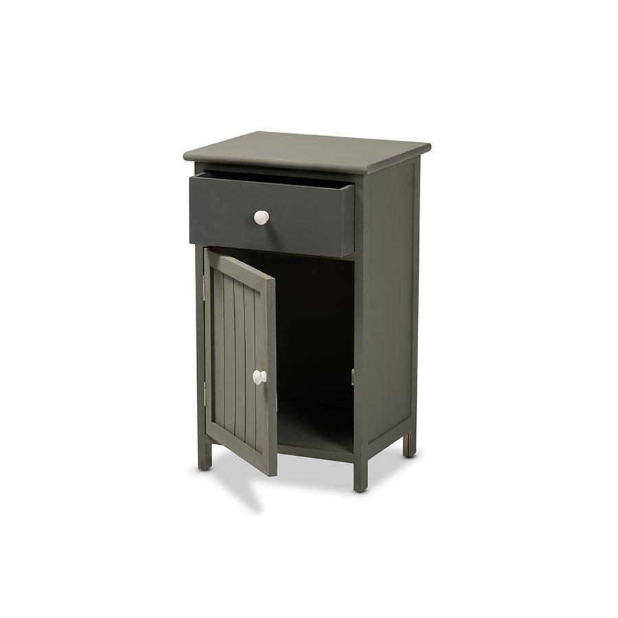 Baxton Studio Barend Mid-Century Modern Two-Tone Grey and Charcoal Finished Wood 1-Drawer Storage Cabinet | Cabinets | Modishstore - 2