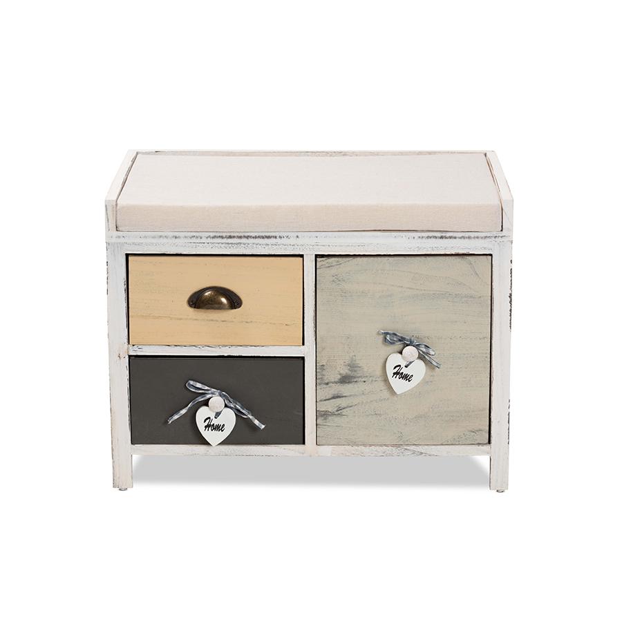 Baxton Studio Jacoby Modern Transitional Beige Fabric Upholstered and Multi-Colored Wood 3-Drawer Storage Bench | Benches | Modishstore - 3
