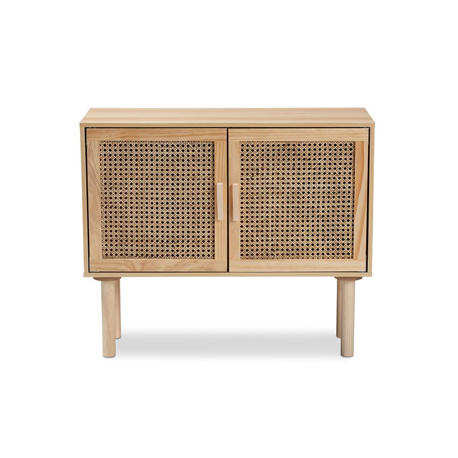 Baxton Studio Maclean Mid-Century Modern Rattan and Natural Brown Finished Wood 2-Door Sideboard Buffet | Sideboards | Modishstore - 3