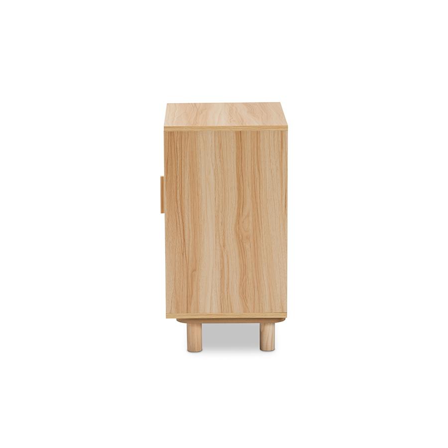 Baxton Studio Maclean Mid-Century Modern Rattan and Natural Brown Finished Wood 1-Door Nightstand | Nightstands | Modishstore - 4