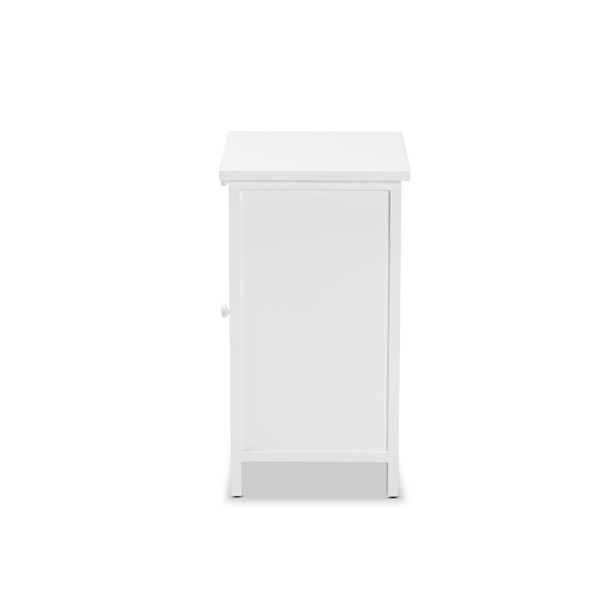 Baxton Studio Sariah Mid-Century Modern White Finished Wood and Rattan 2-Door Nightstand | Nightstands | Modishstore - 4