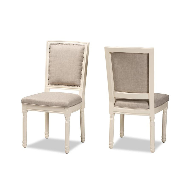 Baxton Studio Louane Traditional French Inspired Grey Fabric Upholstered and White Finished Wood 2-Piece Dining Chair Set | Dining Chairs | Modishstore