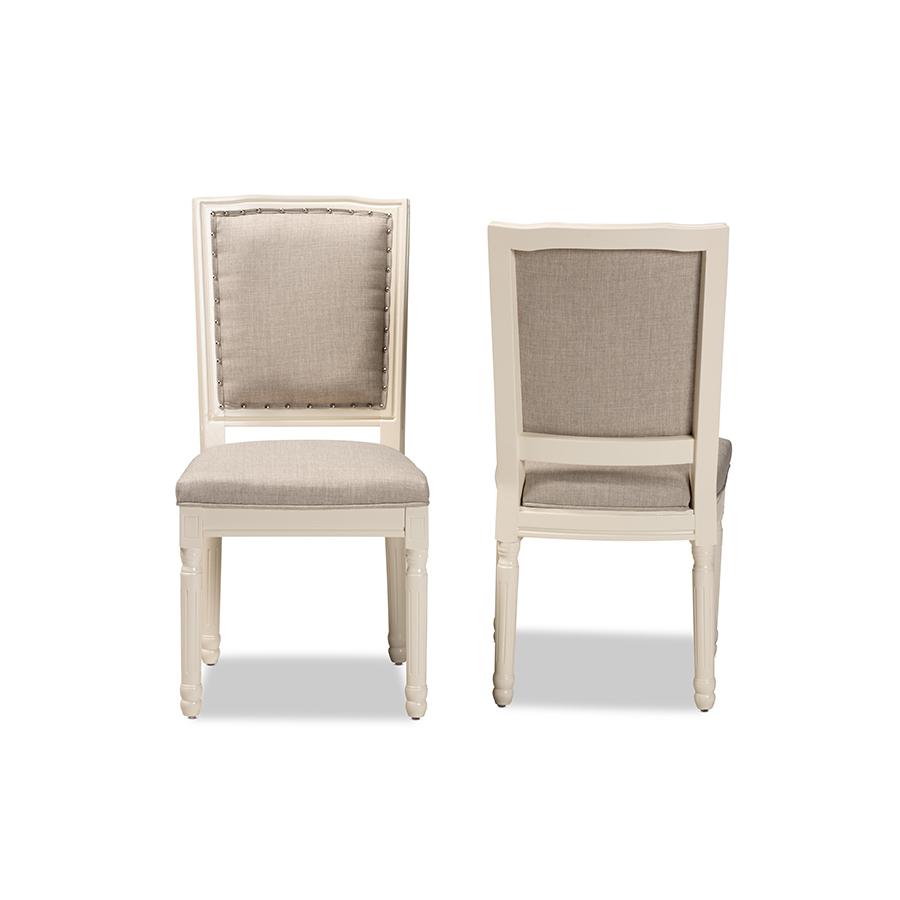Baxton Studio Louane Traditional French Inspired Grey Fabric Upholstered and White Finished Wood 2-Piece Dining Chair Set | Dining Chairs | Modishstore - 2