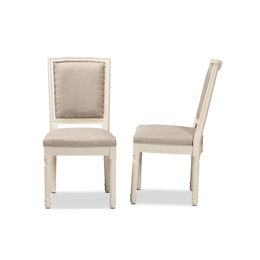 Baxton Studio Louane Traditional French Inspired Grey Fabric Upholstered and White Finished Wood 2-Piece Dining Chair Set | Dining Chairs | Modishstore - 3