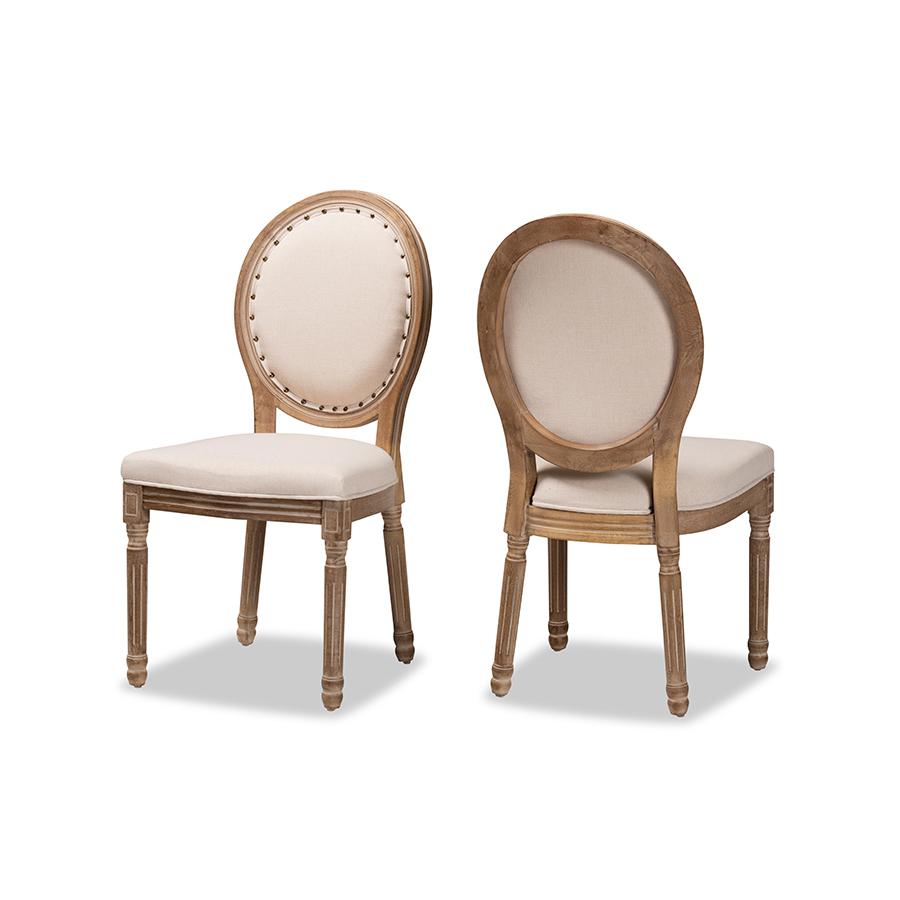 Baxton Studio Louis Traditional French Inspired Beige Fabric Upholstered and Antique Brown Finished Wood 2-Piece Dining Chair Set | Dining Chairs | Modishstore - 3