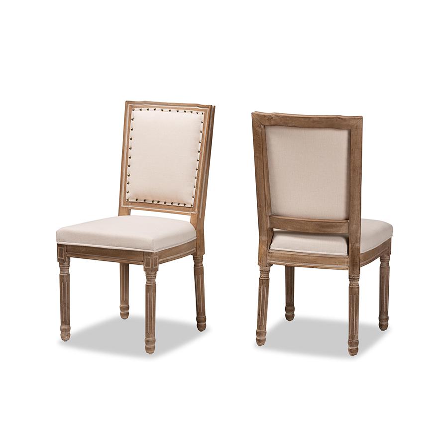 Baxton Studio Louane Traditional French Inspired Beige Fabric Upholstered and Antique Brown Finished Wood 2-Piece Dining Chair Set | Dining Chairs | Modishstore - 3