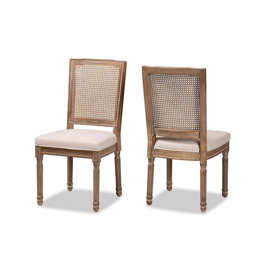 Baxton Studio Louane Traditional French Inspired Beige Fabric Upholstered and Antique Brown Finished Wood 2-Piece Dining Chair Set with Rattan | Dining Chairs | Modishstore - 3