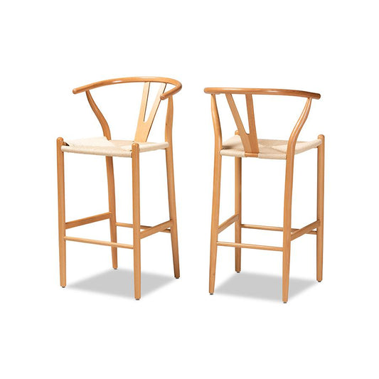 Baxton Studio Paxton Modern and Contemporary Natural Brown Finished Wood 2-Piece Bar Stool Set | Bar Stools | Modishstore