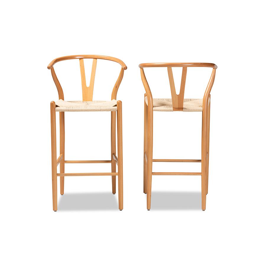 Baxton Studio Paxton Modern and Contemporary Natural Brown Finished Wood 2-Piece Bar Stool Set | Bar Stools | Modishstore - 2