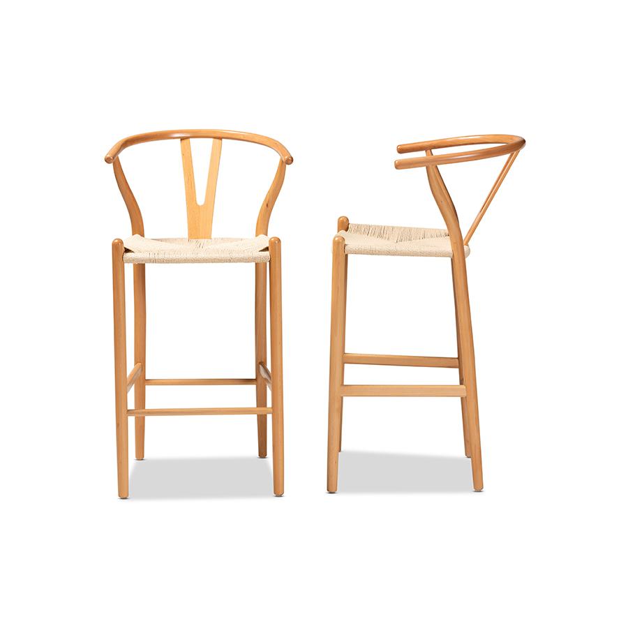 Baxton Studio Paxton Modern and Contemporary Natural Brown Finished Wood 2-Piece Bar Stool Set | Bar Stools | Modishstore - 3