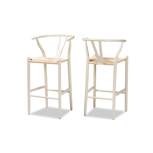 Baxton Studio Paxton Modern and Contemporary White Finished Wood 2-Piece Bar Stool Set | Bar Stools | Modishstore