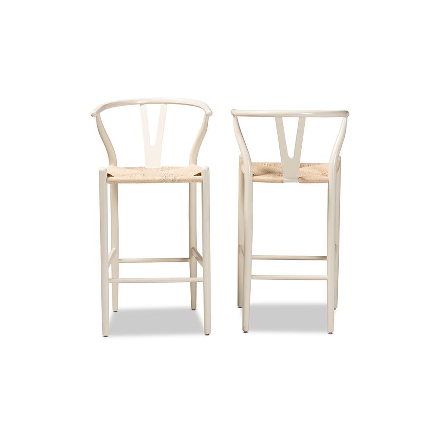 Baxton Studio Paxton Modern and Contemporary White Finished Wood 2-Piece Bar Stool Set | Bar Stools | Modishstore - 2
