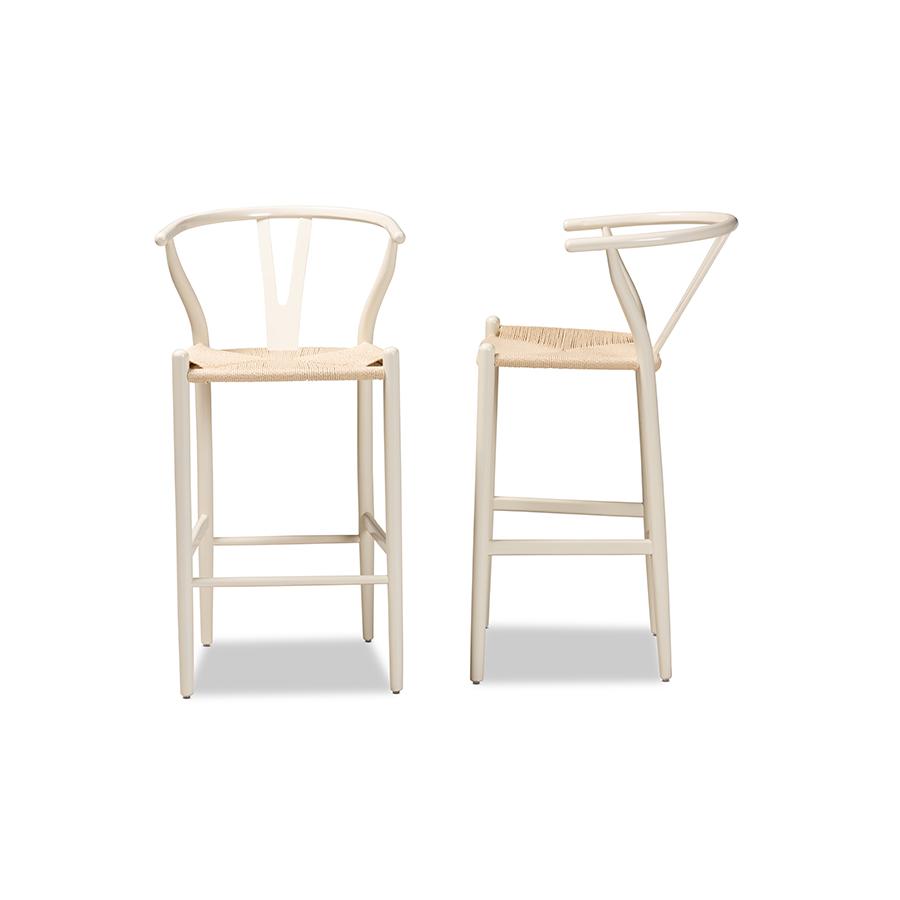 Baxton Studio Paxton Modern and Contemporary White Finished Wood 2-Piece Bar Stool Set | Bar Stools | Modishstore - 3