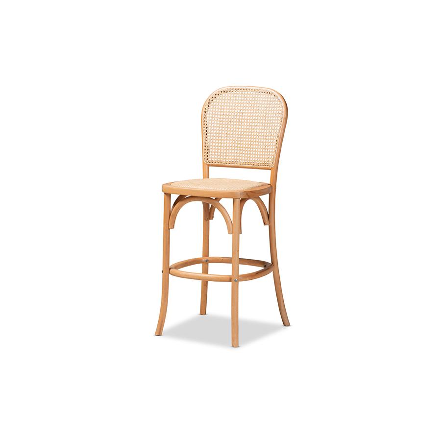 Baxton Studio Vance Mid-Century Modern Brown Woven Rattan and Wood Cane Counter Stool | Counter Stools | Modishstore - 2