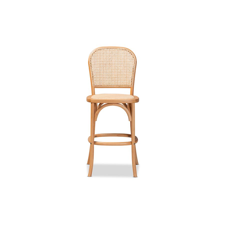 Baxton Studio Vance Mid-Century Modern Brown Woven Rattan and Wood Cane Counter Stool | Counter Stools | Modishstore - 3