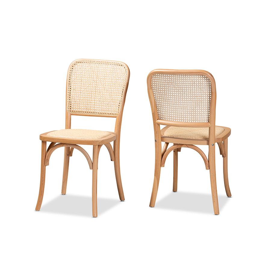 Baxton Studio Neah Mid-Century Modern Brown Woven Rattan and Wood 2-Piece Cane Dining Chair Set | Dining Chairs | Modishstore - 2
