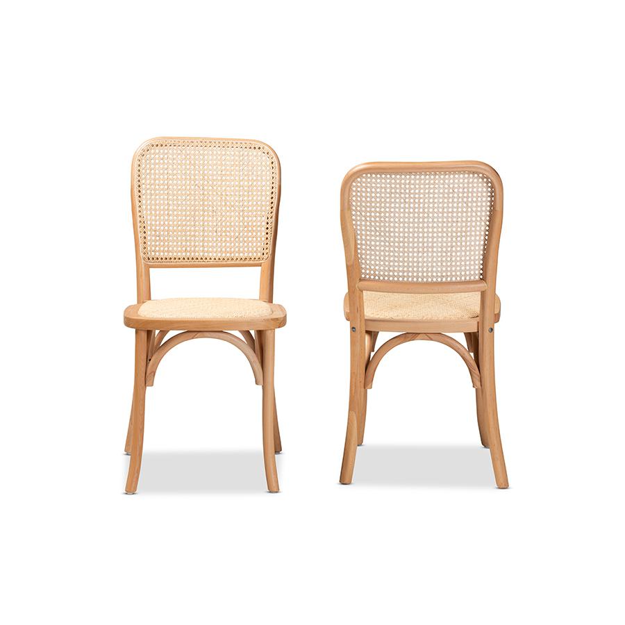 Baxton Studio Neah Mid-Century Modern Brown Woven Rattan and Wood 2-Piece Cane Dining Chair Set | Dining Chairs | Modishstore - 3