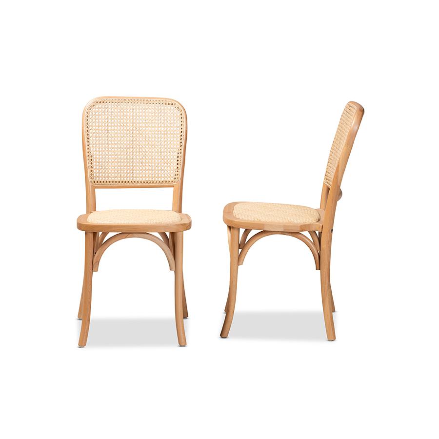 Baxton Studio Neah Mid-Century Modern Brown Woven Rattan and Wood 2-Piece Cane Dining Chair Set | Dining Chairs | Modishstore - 4