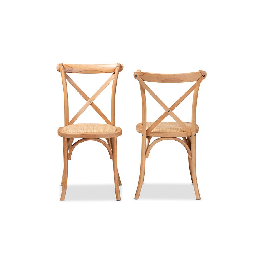 Baxton Studio Tartan Mid-Century Modern Brown Woven Rattan and Wood 2-Piece Dining Chair Set | Dining Chairs | Modishstore - 3