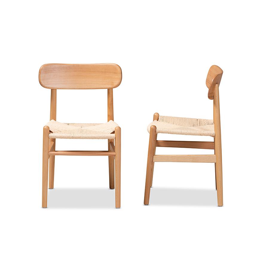 Baxton Studio Raheem Mid-Century Modern Brown Hemp and Wood 2-Piece Dining Chair Set | Dining Chairs | Modishstore - 4