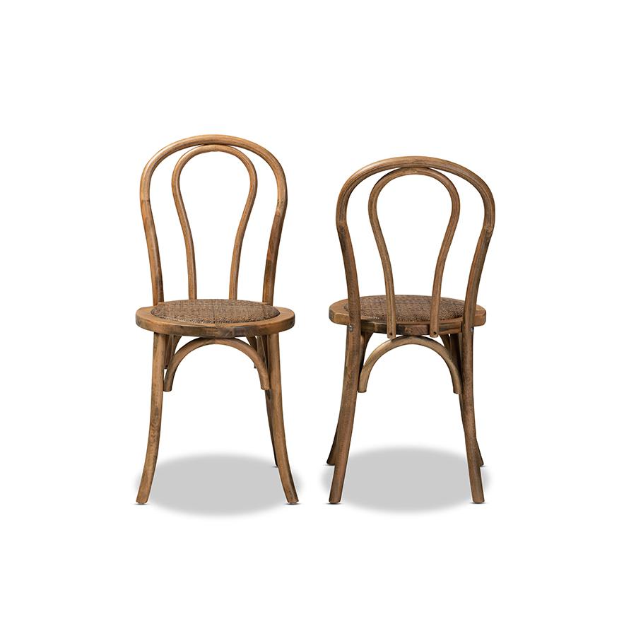 Baxton Studio Dacian Mid-Century Modern Brown Woven Rattan and Walnut Brown Wood 2-Piece Dining Chair Set | Dining Chairs | Modishstore - 3