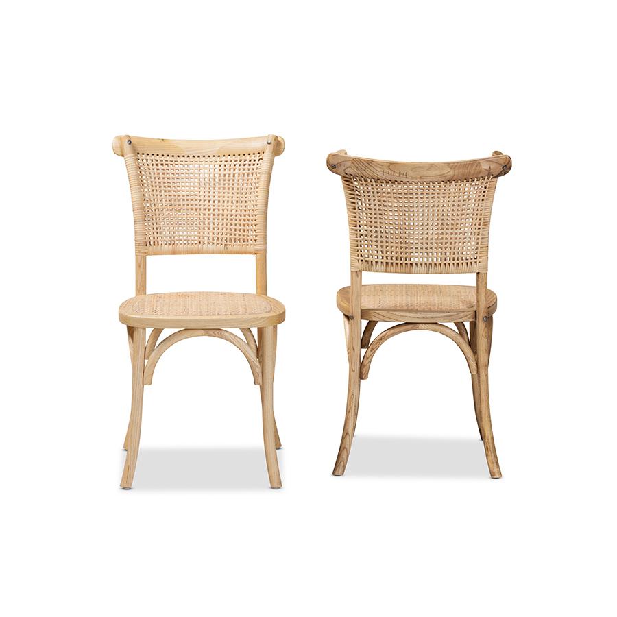 Baxton Studio Fields Mid-Century Modern Brown Woven Rattan and Wood 2-Piece Cane Dining Chair Set | Dining Chairs | Modishstore - 3