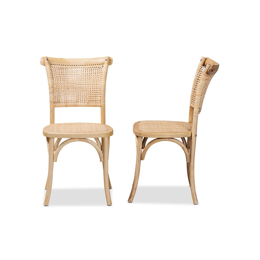 Baxton Studio Fields Mid-Century Modern Brown Woven Rattan and Wood 2-Piece Cane Dining Chair Set | Dining Chairs | Modishstore - 4