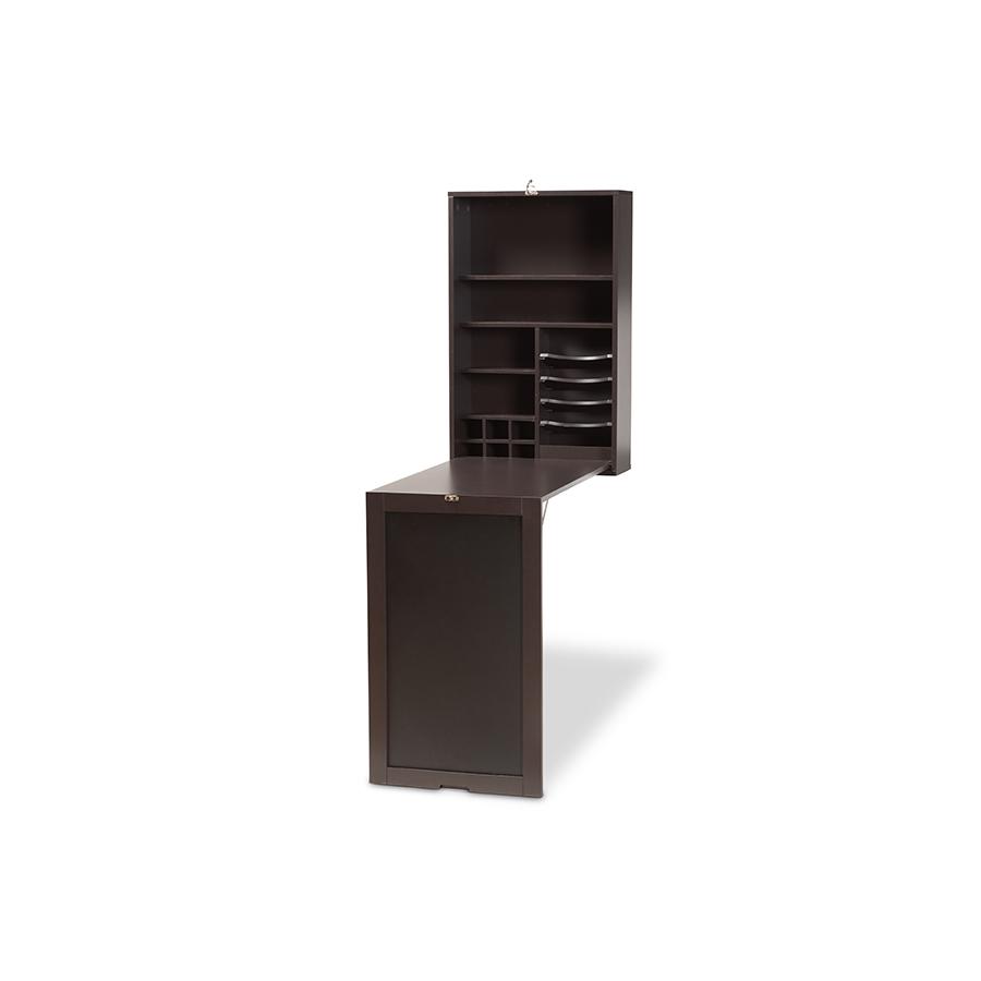 Baxton Studio Millard Modern and Contemporary Dark Brown Finished Wood Wall-Mounted Folding Desk | Desks | Modishstore