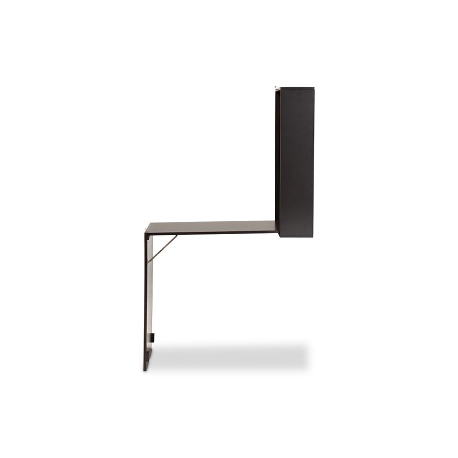 Baxton Studio Millard Modern and Contemporary Dark Brown Finished Wood Wall-Mounted Folding Desk | Desks | Modishstore - 3