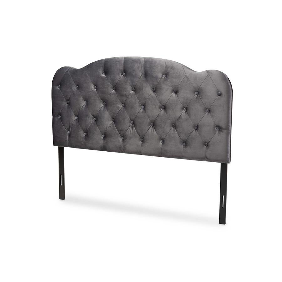 Baxton Studio Clovis Modern and Contemporary Grey Velvet Fabric Upholstered Full Size Headboard | Headboards | Modishstore
