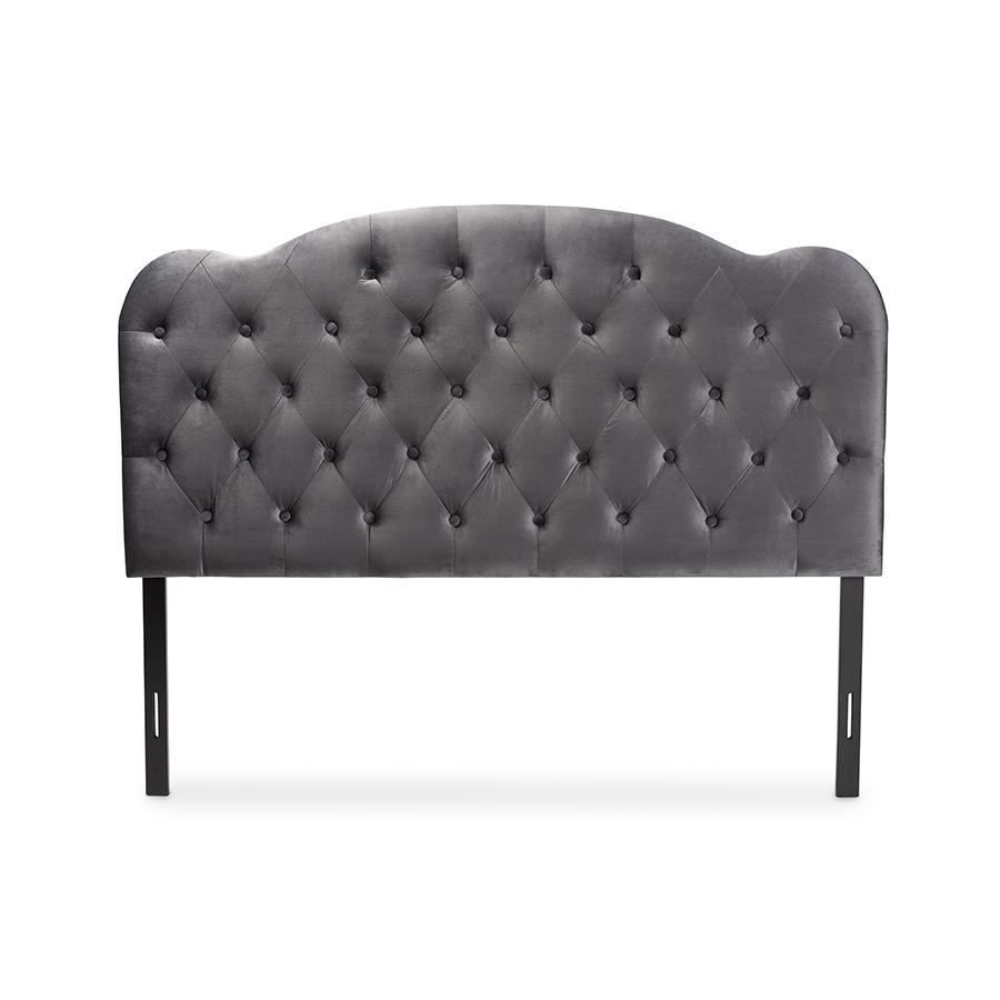Baxton Studio Clovis Modern and Contemporary Grey Velvet Fabric Upholstered Full Size Headboard | Headboards | Modishstore - 2