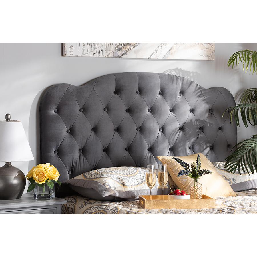 Baxton Studio Clovis Modern and Contemporary Grey Velvet Fabric Upholstered Full Size Headboard | Headboards | Modishstore - 4