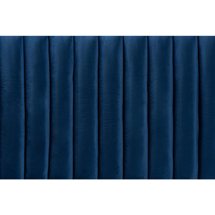 Baxton Studio Emile Modern and Contemporary Navy Blue Velvet Fabric Upholstered and Dark Brown Finished Wood Queen Size Headboard | Headboards | Modishstore - 3