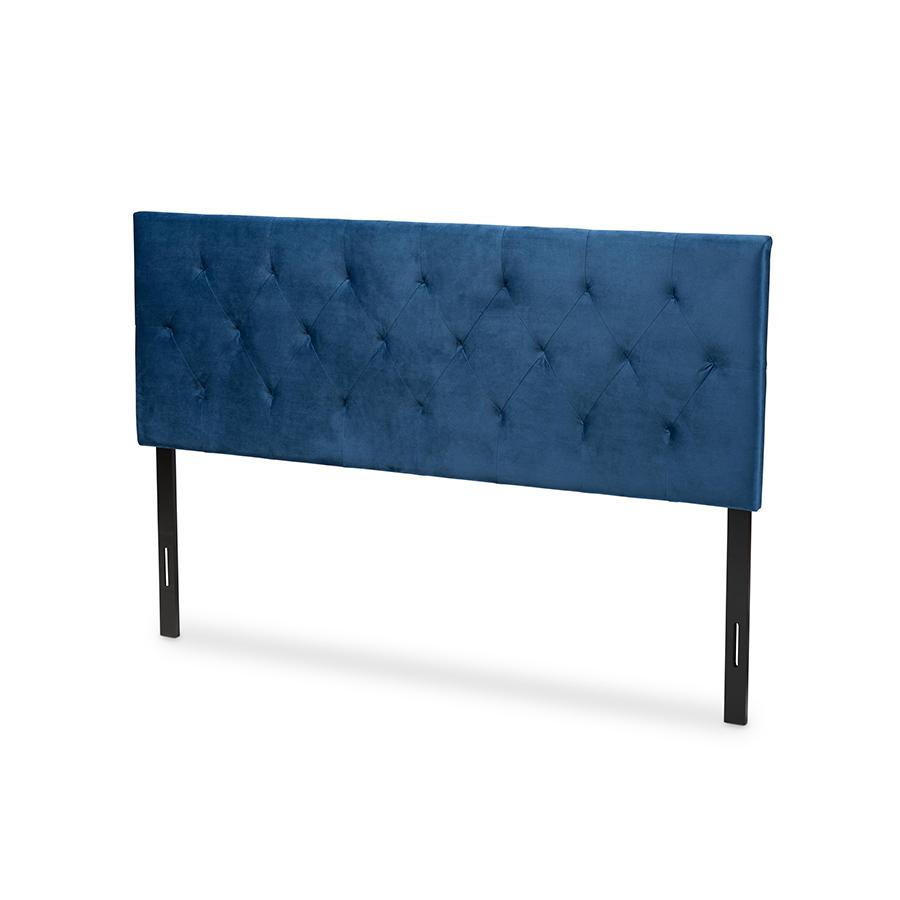 Baxton Studio Felix Modern and Contemporary Navy Blue Velvet Fabric Upholstered Full Size Headboard | Headboards | Modishstore